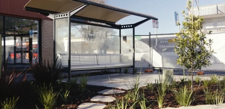 Bus shelter, stepping stone path and new landscaping at Telstra Park, Springwood
