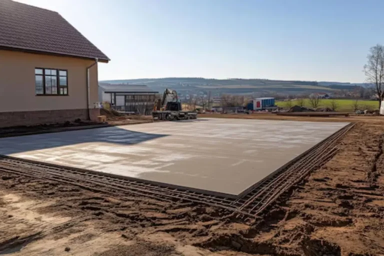 Finished concrete shed slab on a rural block