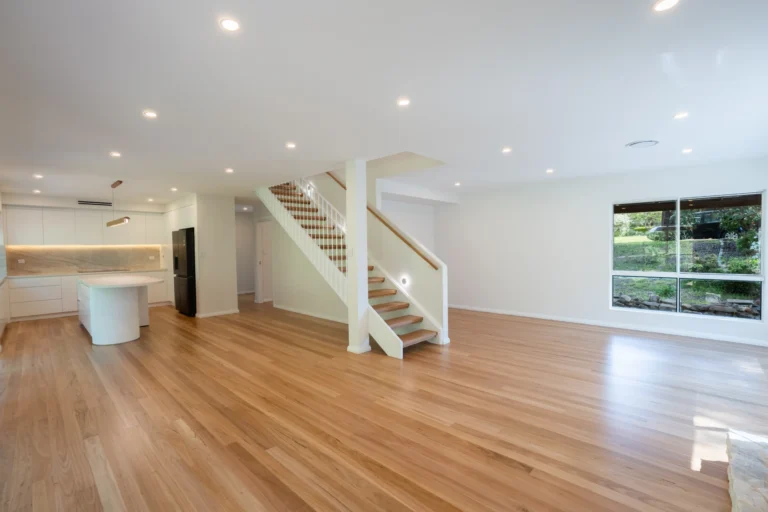 Open plan ground floor with a new staircase to the first-floor addition