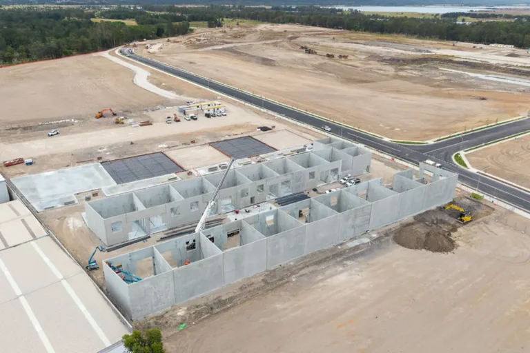 Concrete tilt panels standing on a Penrith construction site