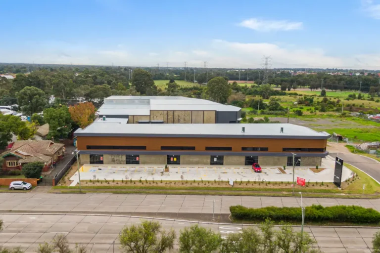 Aerial view of a finished tilt-up building in Werrington